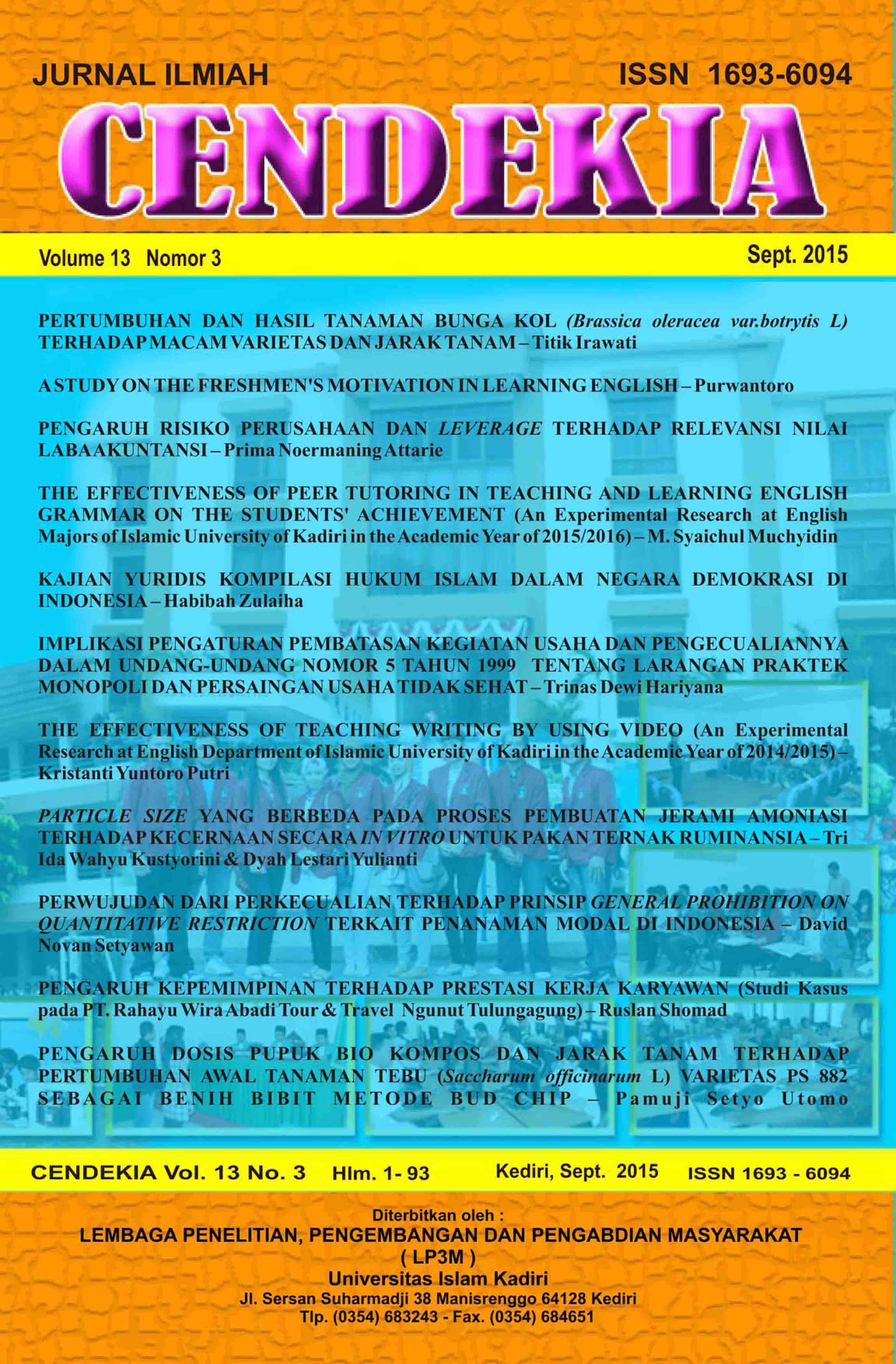 Cendekia Volume 13 No. 3 September 2015